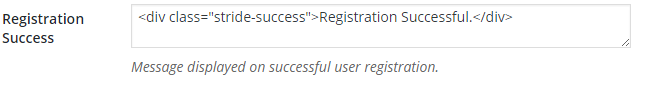 Notice displayed on successful user registration