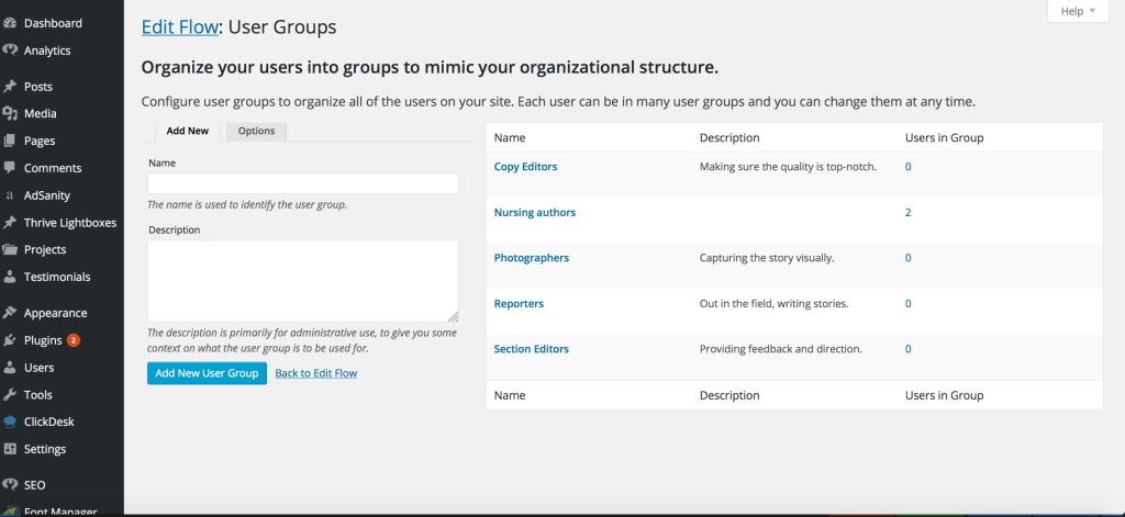 user groups page