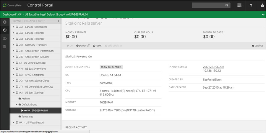 Data center specific view