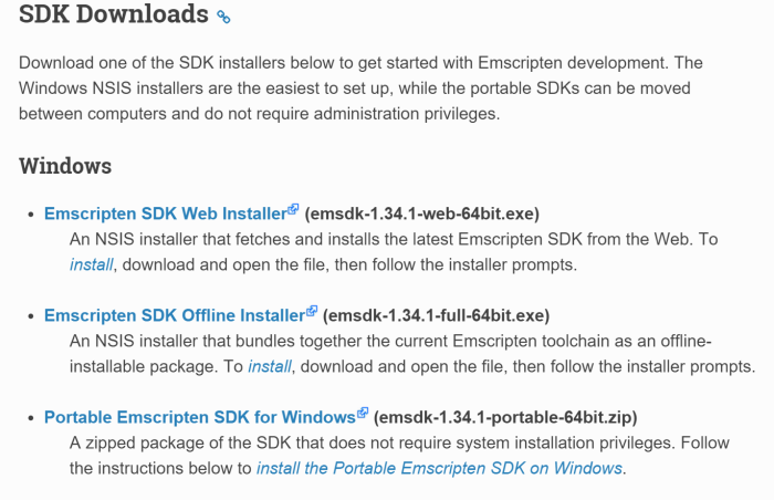 SDK Web installer