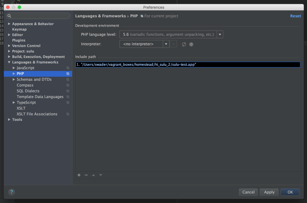 Include path in PhpStorm