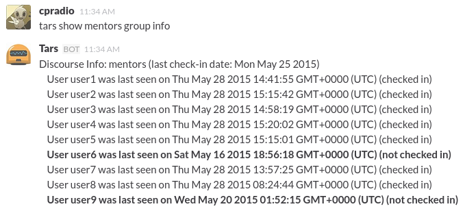 Output of 'show mentor group info'