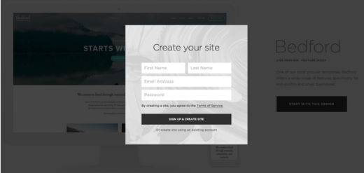 Screenshot: Modal box titled 'Create your site'.