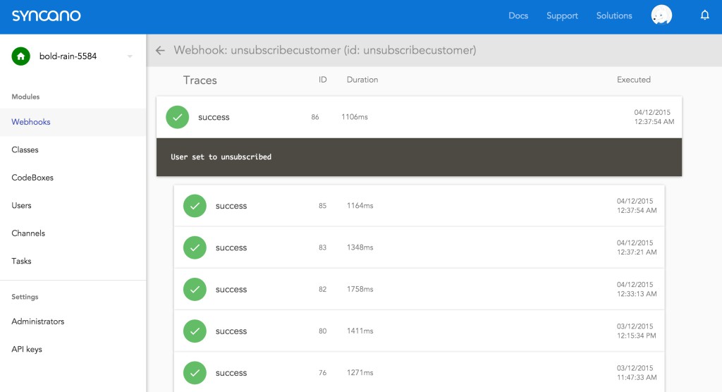 Viewing Webhook logs