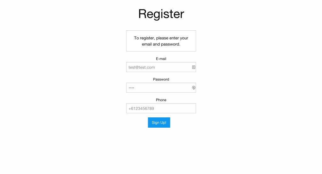 Registration page