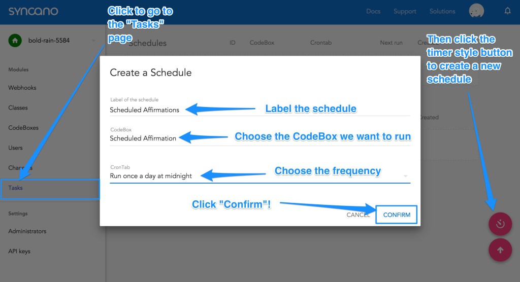 Creating a Syncano schedule