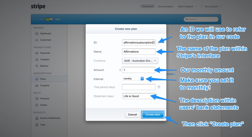 Stripe Plan Settings