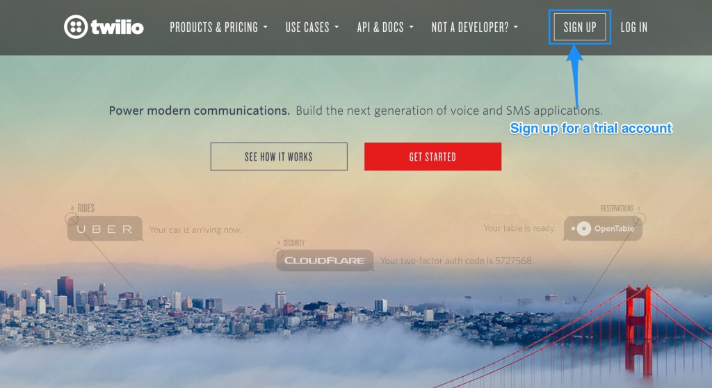 The Twilio homepage