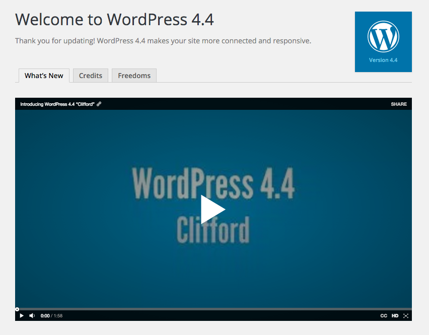 WordPress 4.4 Welcome