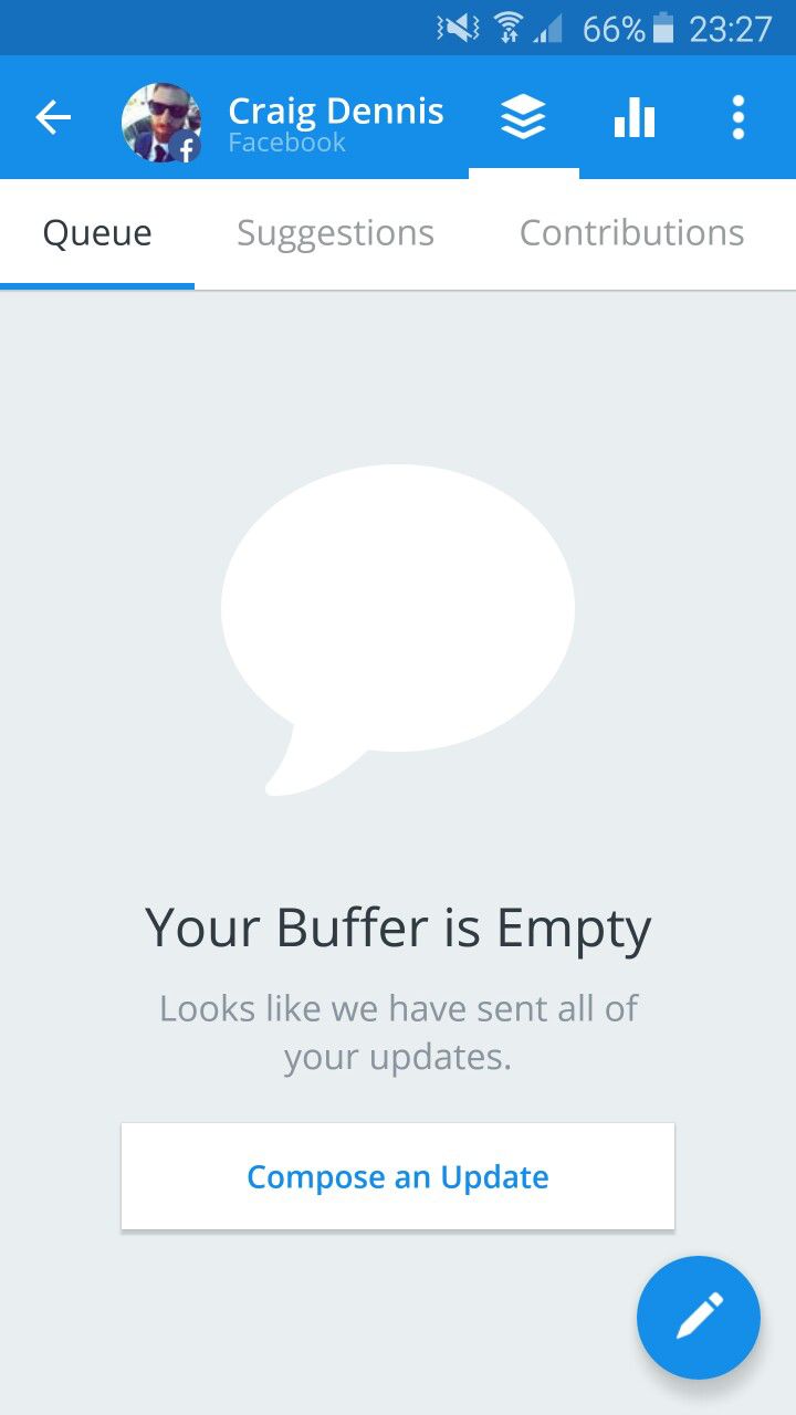 Buffer empty state requesting user to compose an update