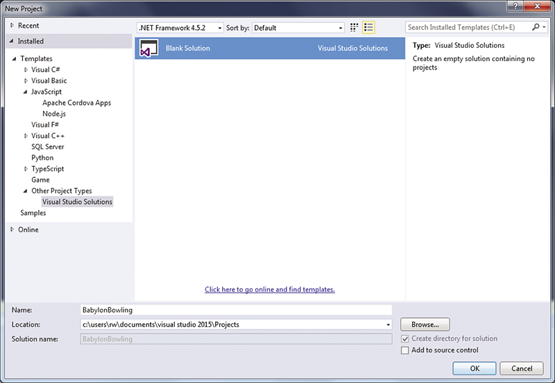 New blank solution in Visual Studio