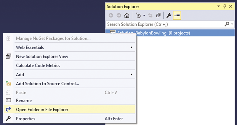 Open solution's folder in file explorer