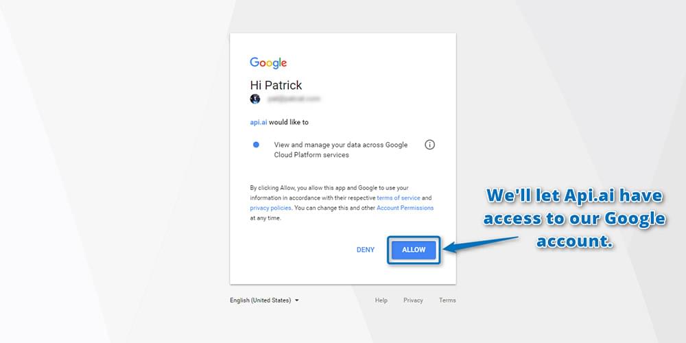Granting access to your Google account