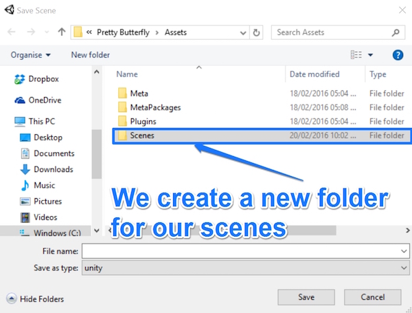 Creating a new folder for our scene