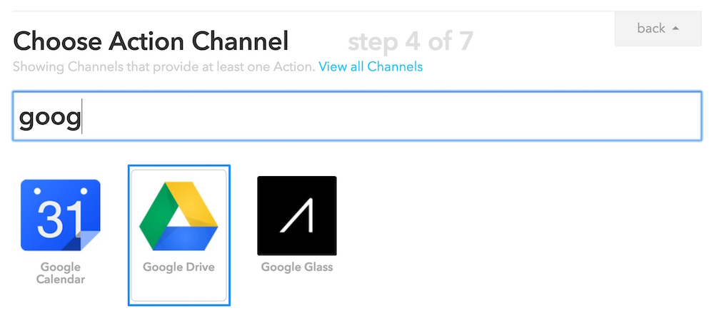 Choosing Google Drive Action Channel