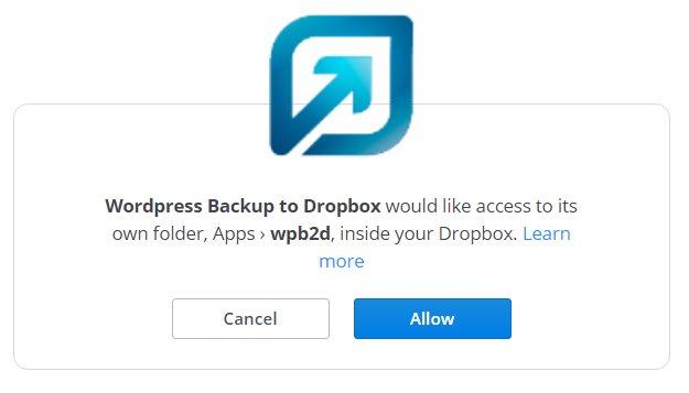 WordPress Dropbox allow backups