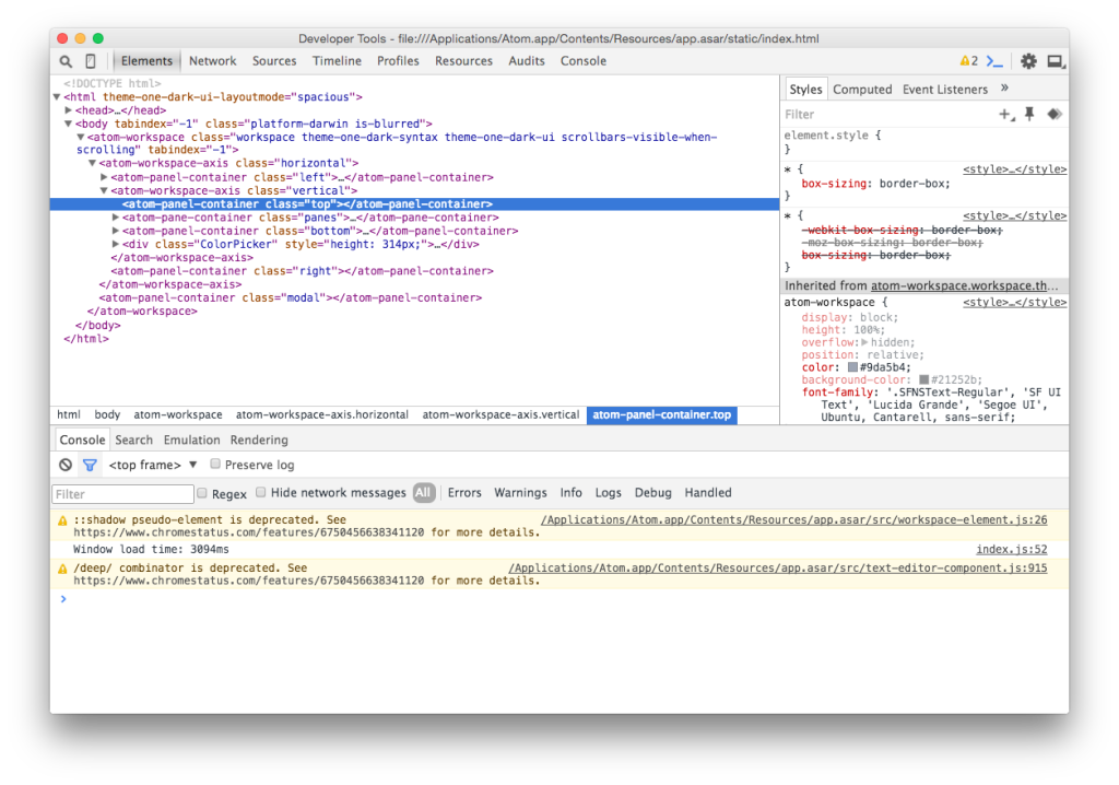 Chrome Developer Tools in Atom Editor