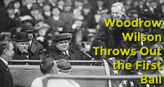 GIF animation. Camera zooms in and out on an archive photo of President Wilson at the Baseball.