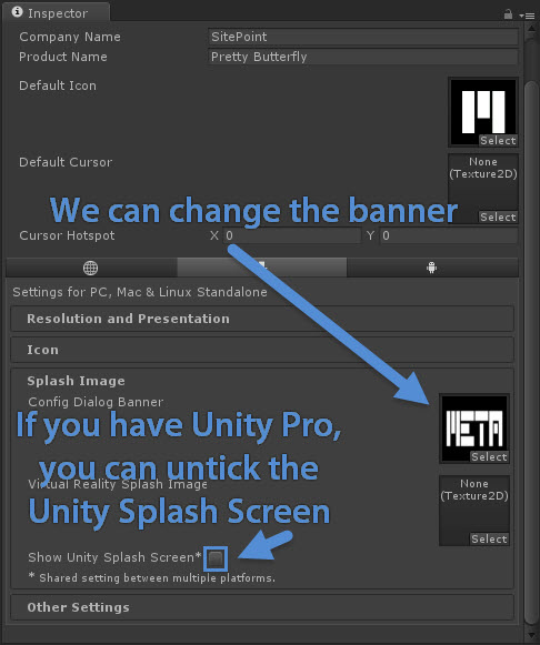 Setting banner and Unity Splash Screen settings