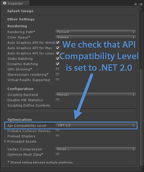 Setting API Compatibility Level to .NET 2.0