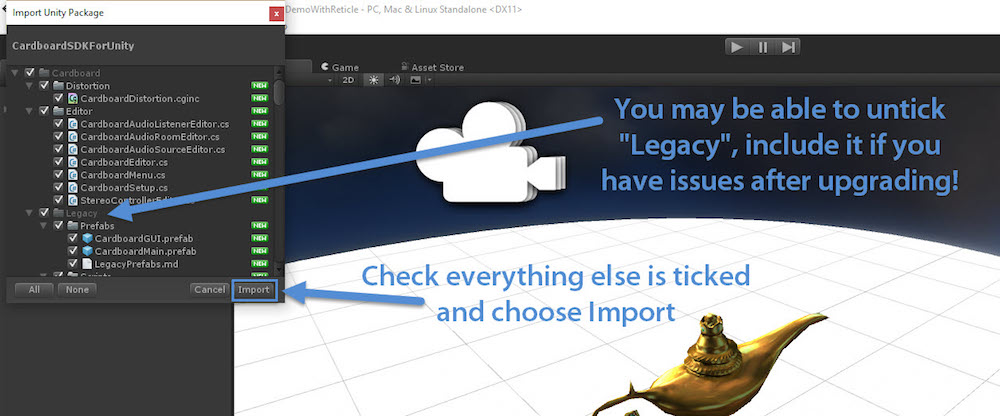 Ticking SDK components to import