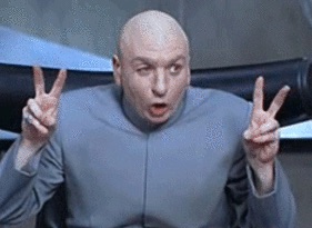Dr. Evil from Austin Powers making air quotes with his fingers.