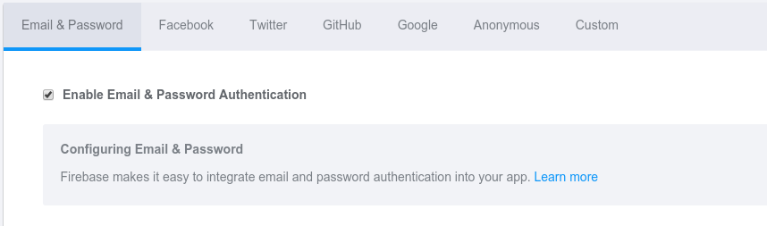 enable email and password authentication