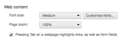 Font size setting in Google Chrome