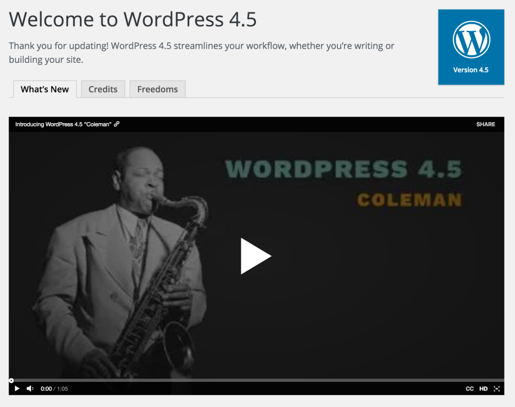 WordPress 4.5 Welcome and What's New