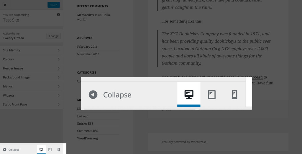 New Live Responsive View in Customizer