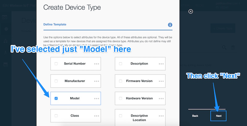 Selecting just model and then clicking Next