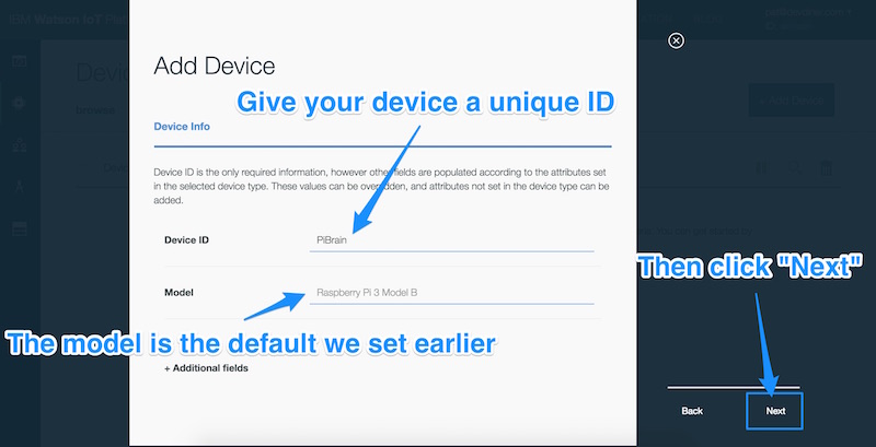 Setting a unique ID for our device and clicking Next