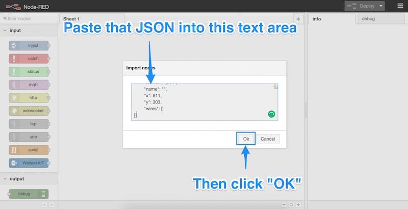 Pasting the sample JSON data and clicking OK
