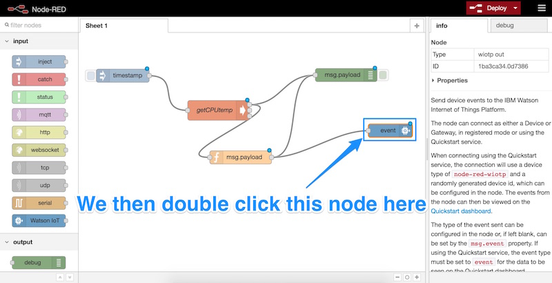 Double clicking the event node