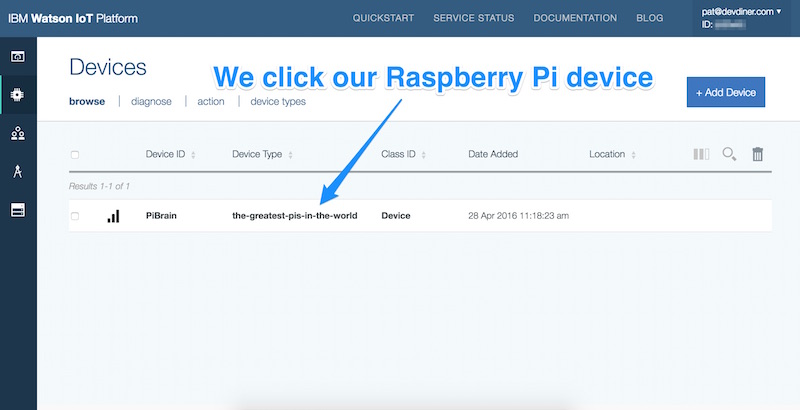 Clicking our Raspberry Pi device