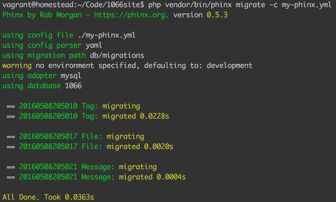 CLI output of successful migration execution