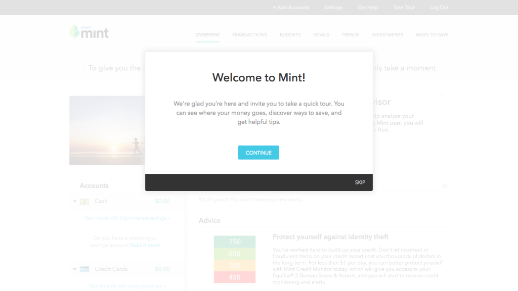 Screen: Welcome to Mint