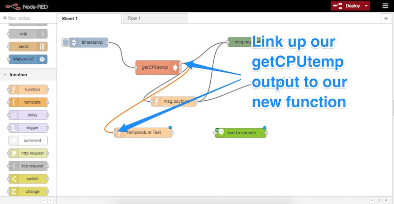 Linking up our getCPUtemp output to the new function