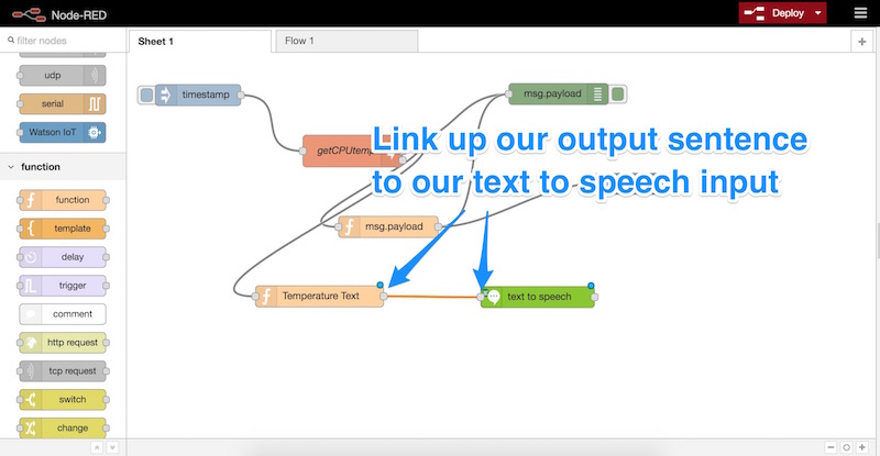 Linking up our output sentence to our speech input