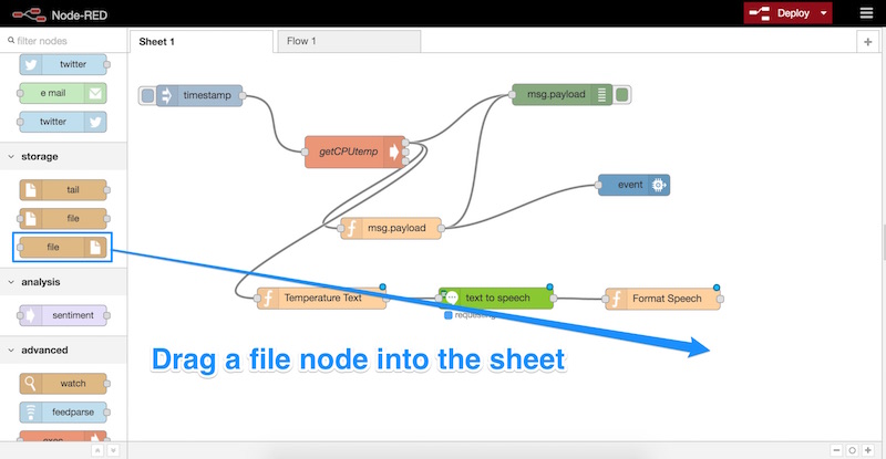 Drag a file node into the sheet