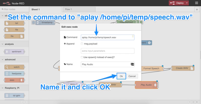 Setting the command to play our audio file