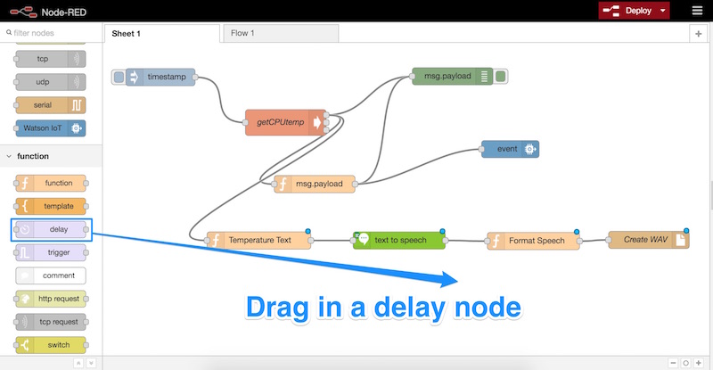 Dragging in a delay node