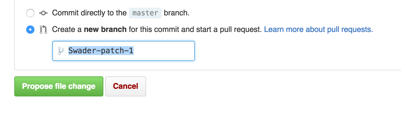 Creating a pull request from an online edit