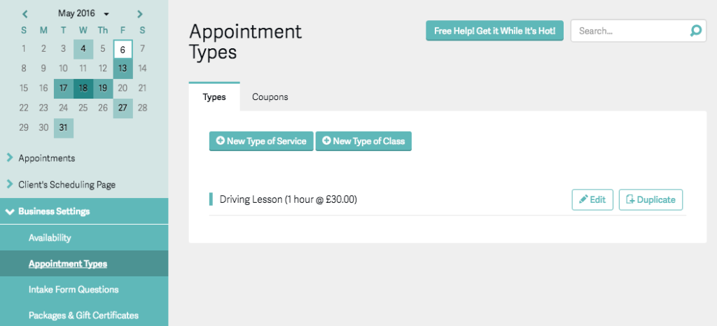 Acuity Appointment Types