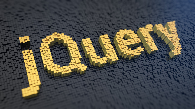 The word 'jQuery' in yellow pixels