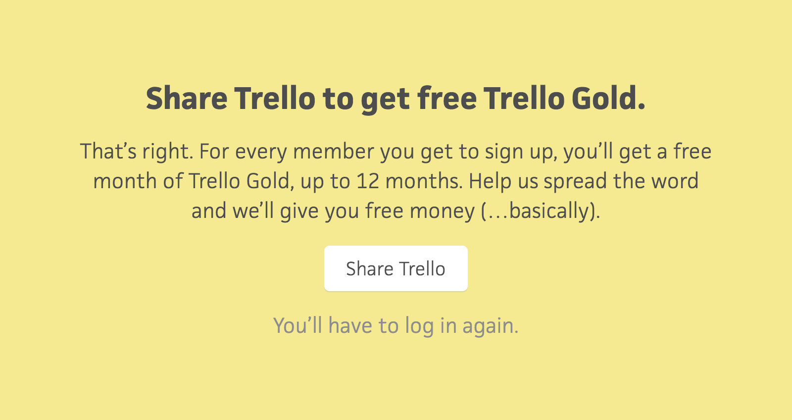 Share Trello to get free Trello Gold
