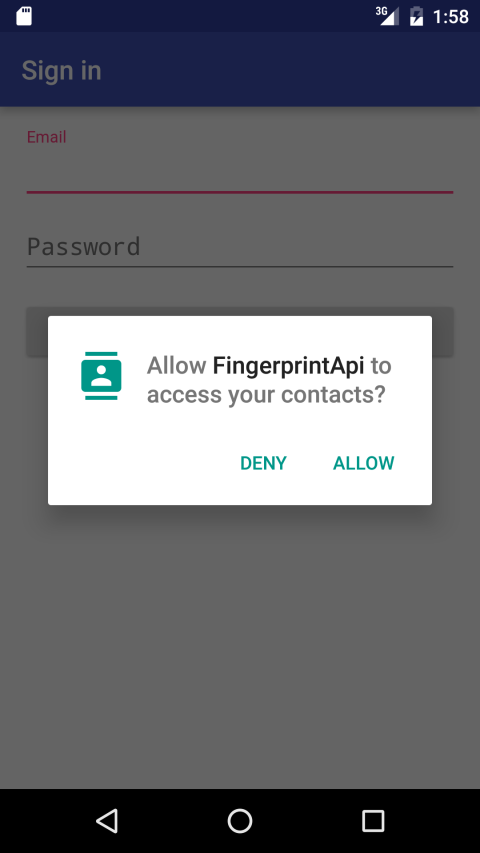Access Contacts permission request
