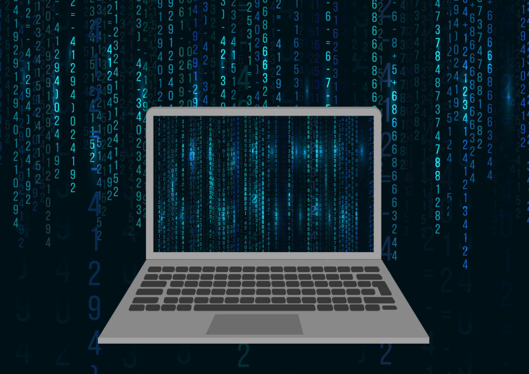 Laptop Icon On Matrix Background