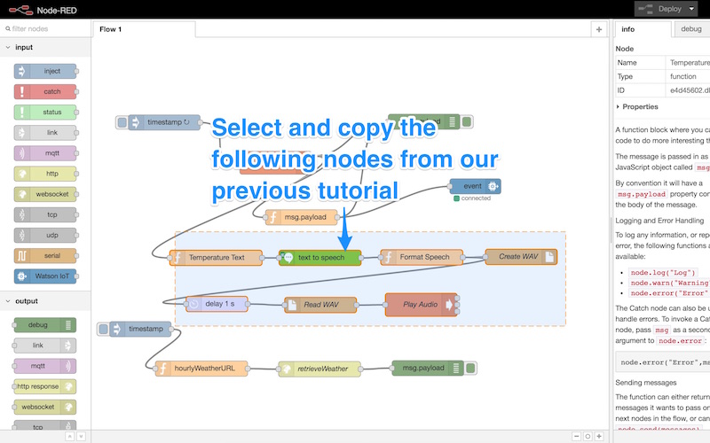 Selecting and copying the speech nodes from our previous tutorial