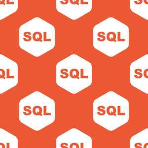 Text SQL in white hexagon, repeated on orange background
